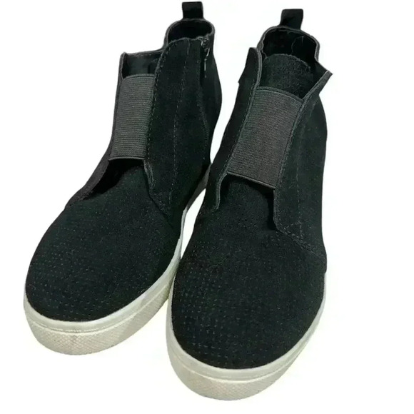 Steve Madden Wavery Sneaker Booties Black Suede Wedge Heel Zip Up Size 7 - Picture 7 of 9